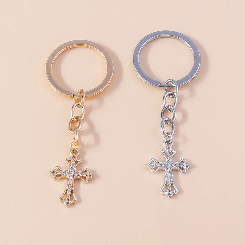 Rhinestone Crystal Cross Keychain