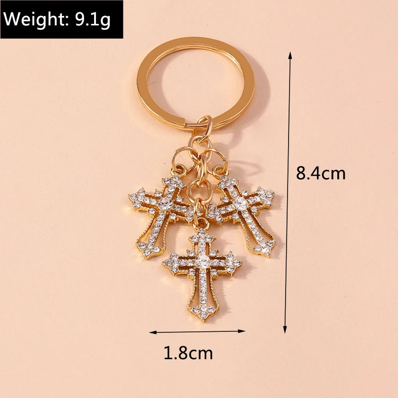 Rhinestone Crystal Cross Keychain