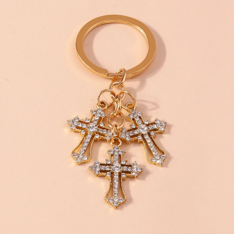 Rhinestone Crystal Cross Keychain