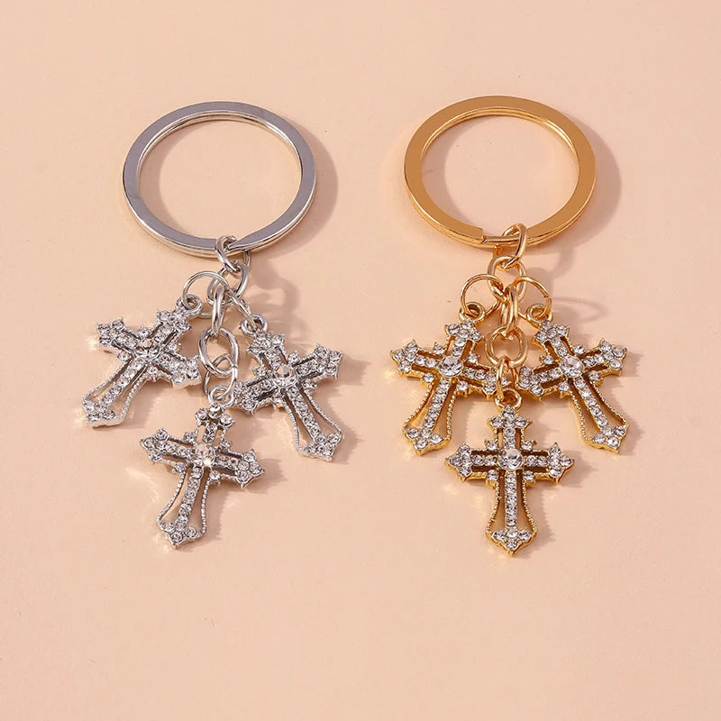 Rhinestone Crystal Cross Keychain
