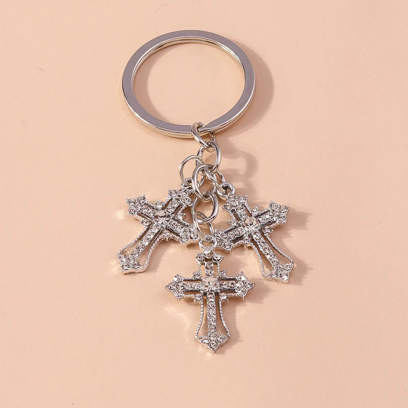 Rhinestone Crystal Cross Keychain