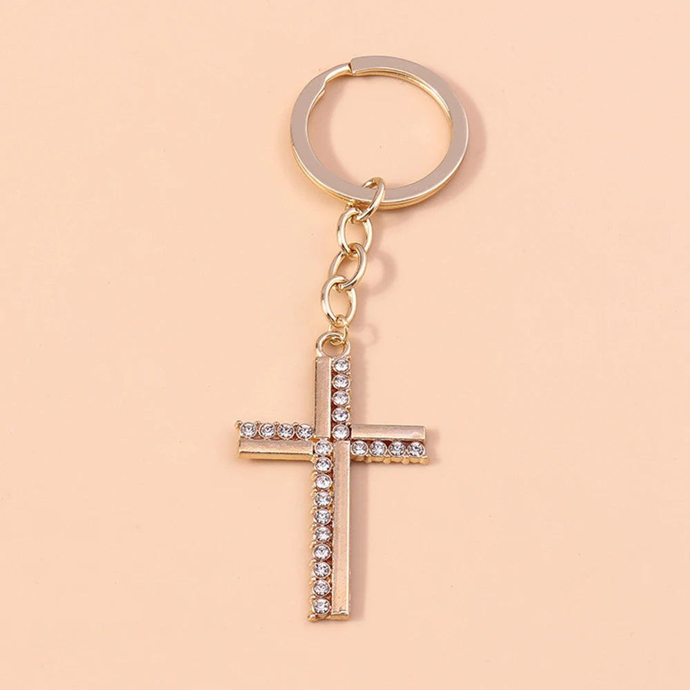 Rhinestone Crystal Cross Keychain