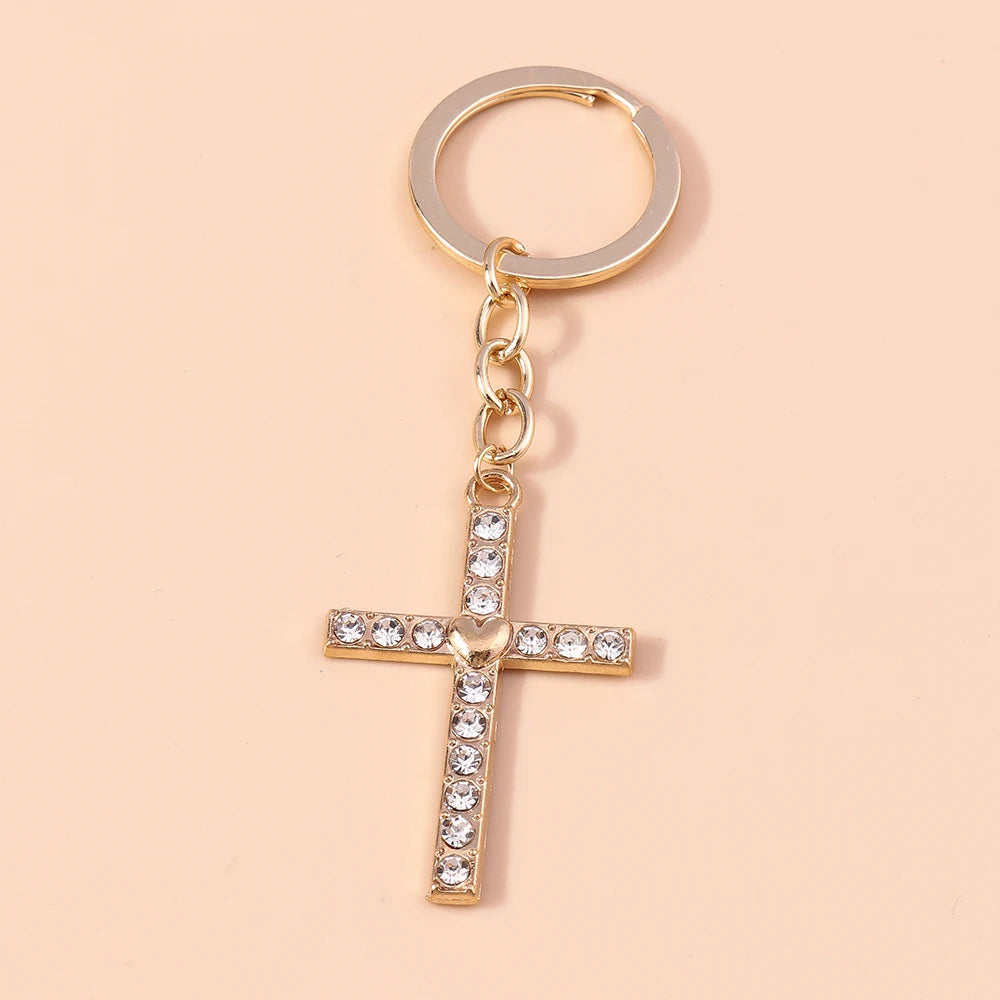 Rhinestone Crystal Cross Keychain