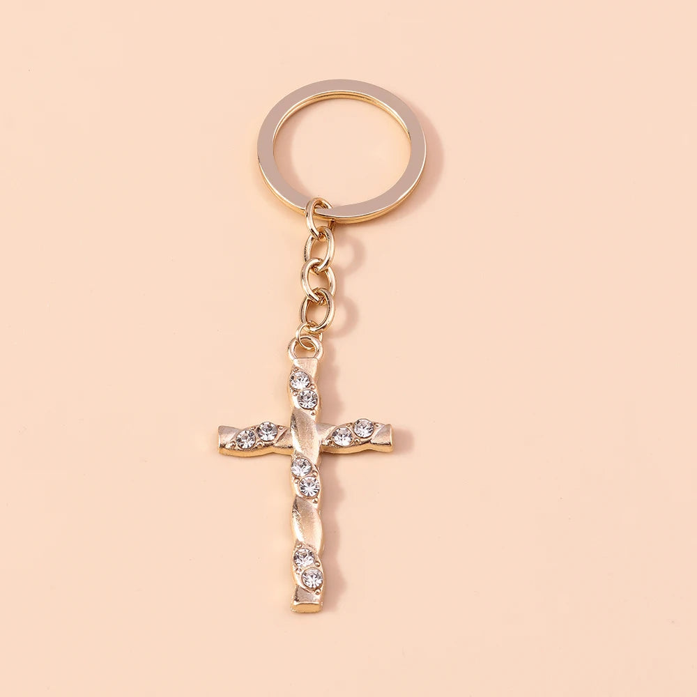 Rhinestone Crystal Cross Keychain