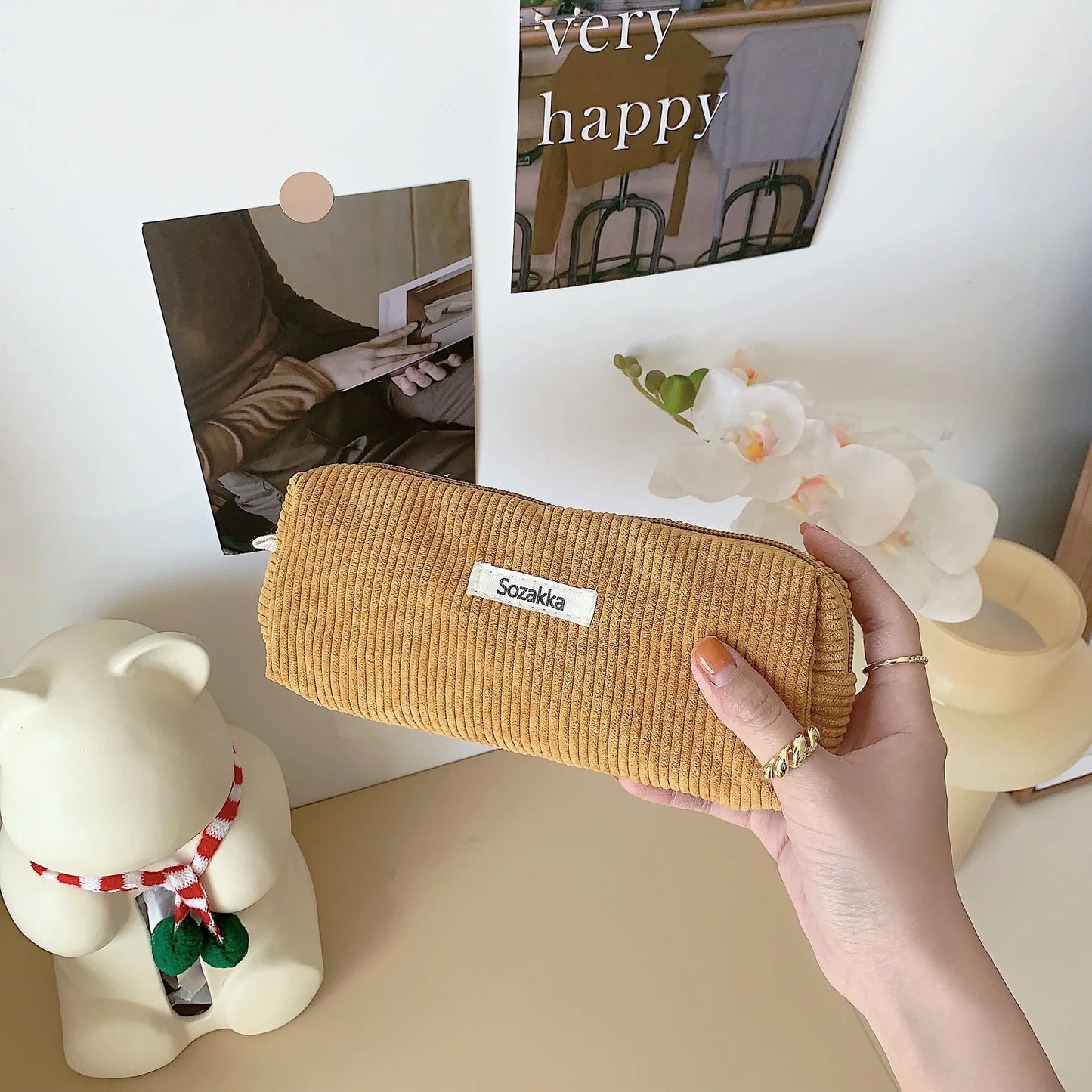 Retro Corduroy Pencil Case
