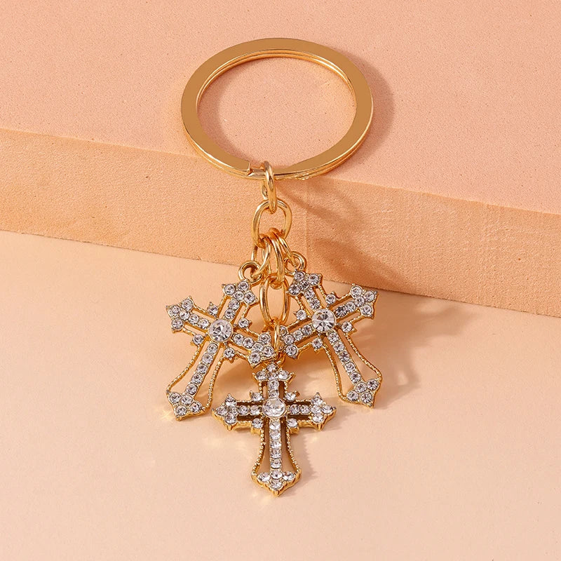 Rhinestone Crystal Cross Keychain